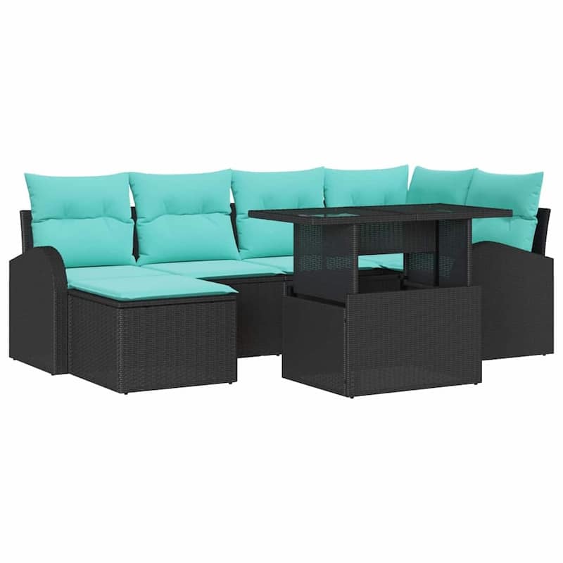 vidaXL 7 Piece Garden Sofa Set with Cushions Black Poly Rattan - 92.1×48.8×27.2
