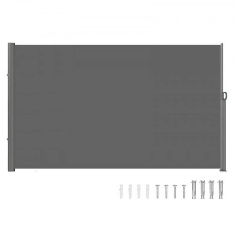 Retractable Aluminum Patio Awning Wind Screen for Outdoor Privacy - 71 x 118 inch - Grey