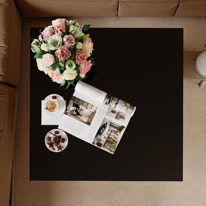 Square Glass Coffee Table 33.5" with Gold Geometric Metal Frame and Lower Shelf, Modern Accent Furniture