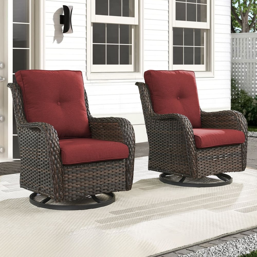 Gymojoy Outdoor Rattan Wicker Swivel Chair with Cushion (Set of 2)