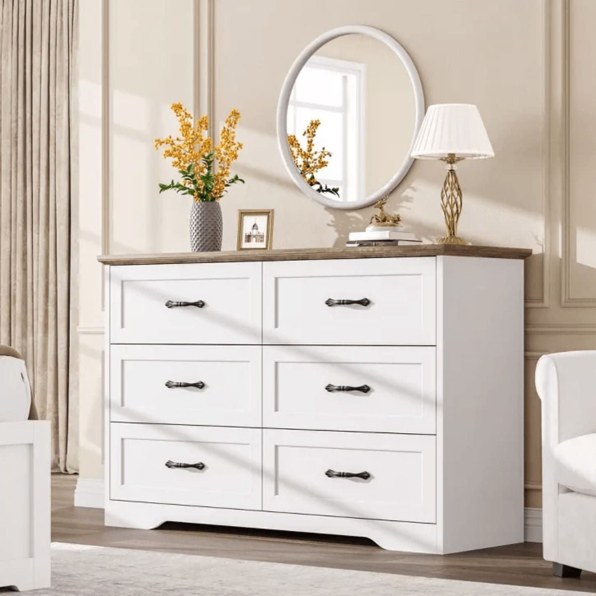 6-Drawer Modern Dresser with Wide Metal Handle, Closet Organizer Storage Chest, Clothes Cabinet for Bedroom, Living Room, Gray