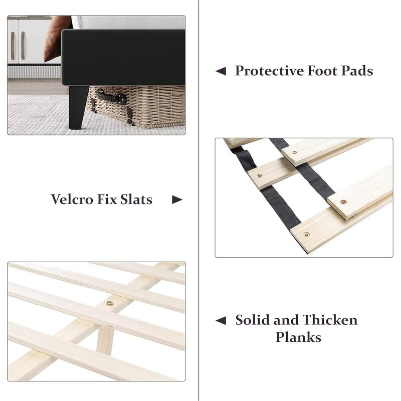 King Velvet Upholstered Platform Bed Frame with Wingback Tufted Headboard & Wood Slat Support, No Box Spring Needed