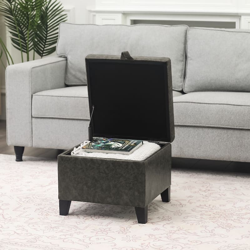 Adeco Faux Leather Tufted Flip Top Storage Ottoman