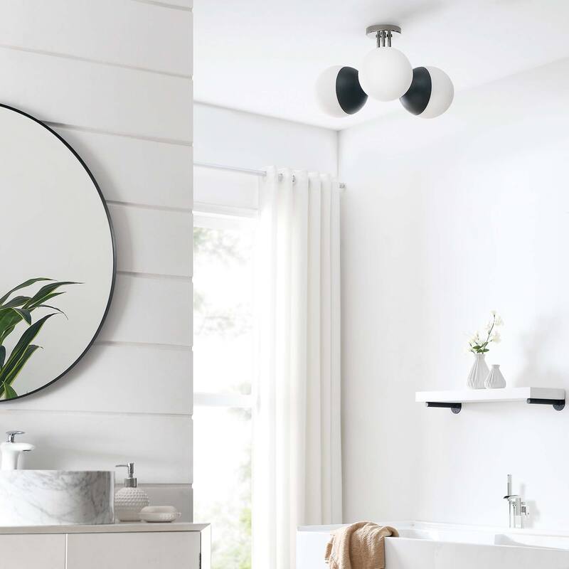 Stellar 3-Light Semi-Flush Ceiling Light - Opal Polished Nickel