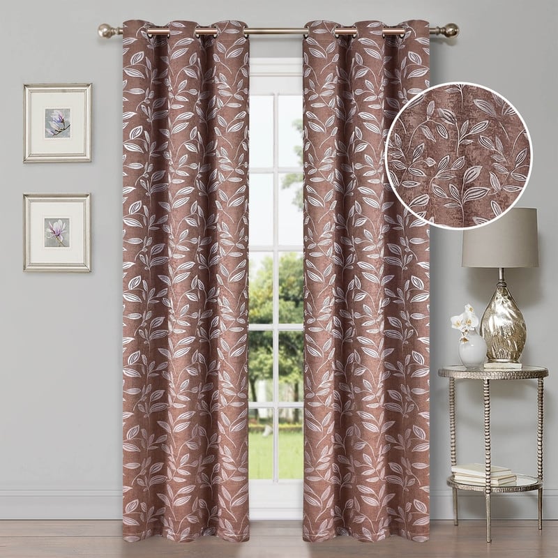 Superior Modern Bohemian Leaves Room Darkening Curtains with Grommets - 42" X 108" - Copper