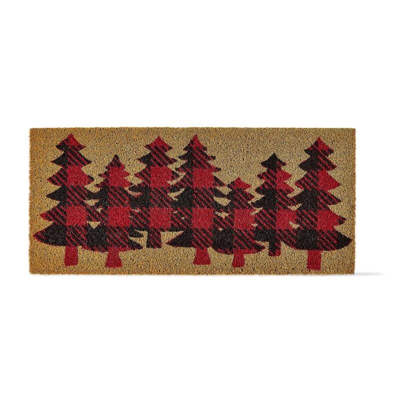 1'5"x3'3" Coir Estate Mat Tis This Season Red Background Green Pine Trees Rectangle Indoor and Outdoor Door Welcome Mat