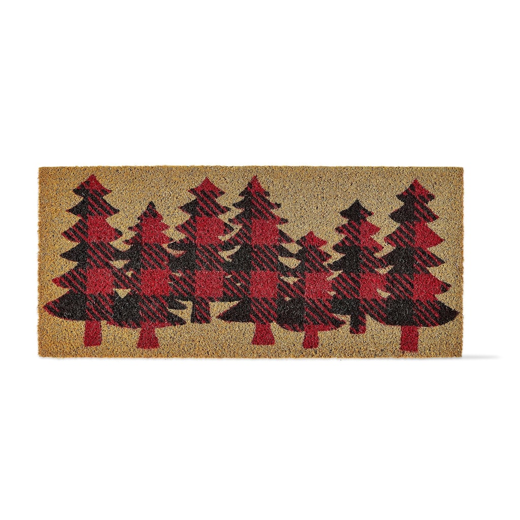 1'5"x3'3" Coir Estate Mat Tis This Season Red Background Green Pine Trees Rectangle Indoor and Outdoor Door Welcome Mat