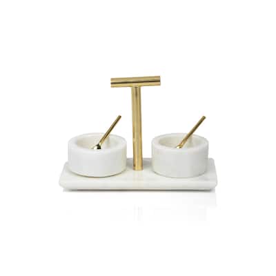 Ellie Marble Condiment Set of 2 Bowls with Spoons