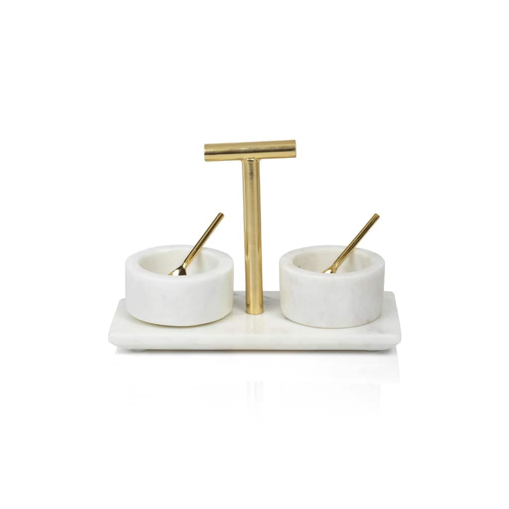 Ellie Marble Condiment Set of 2 Bowls with Spoons