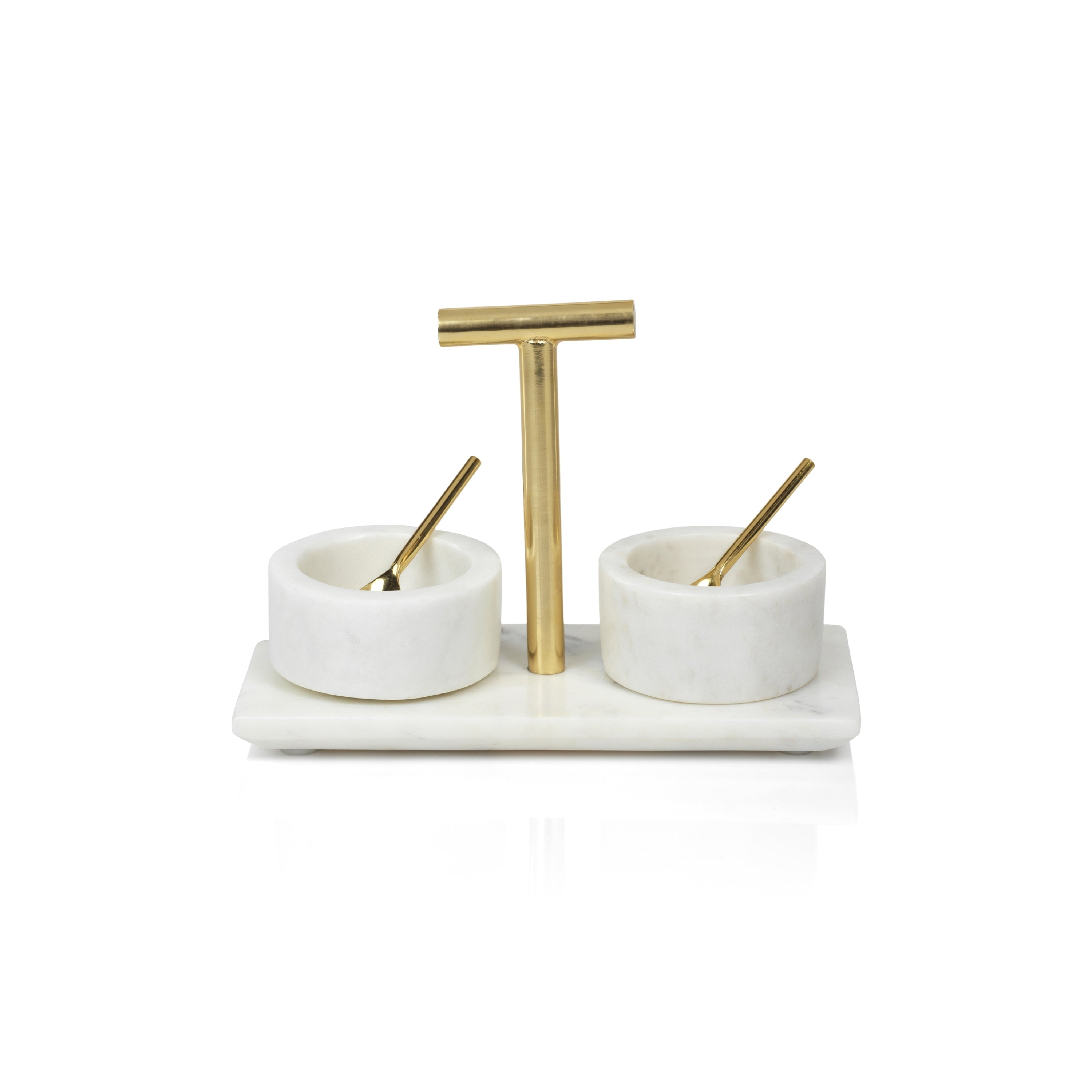 Ellie Marble Condiment Set of 2 Bowls with Spoons