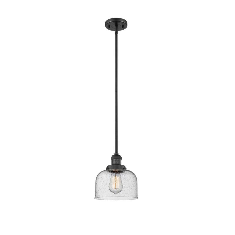 Innovations Lighting Franklin Restoration Bell - 1 Light 8" Stem Hung Mini Pendant - Seedy/Matte Black