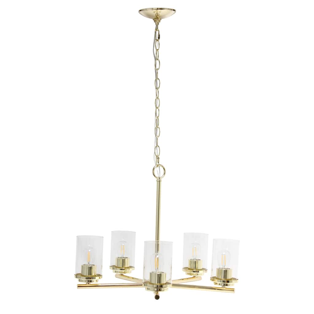 5-Light Gold Pendant Chandelier - Elegant Metal & Glass Hanging Light Fixture - Modern Traditional Design - 20.5 Inch - 5.25