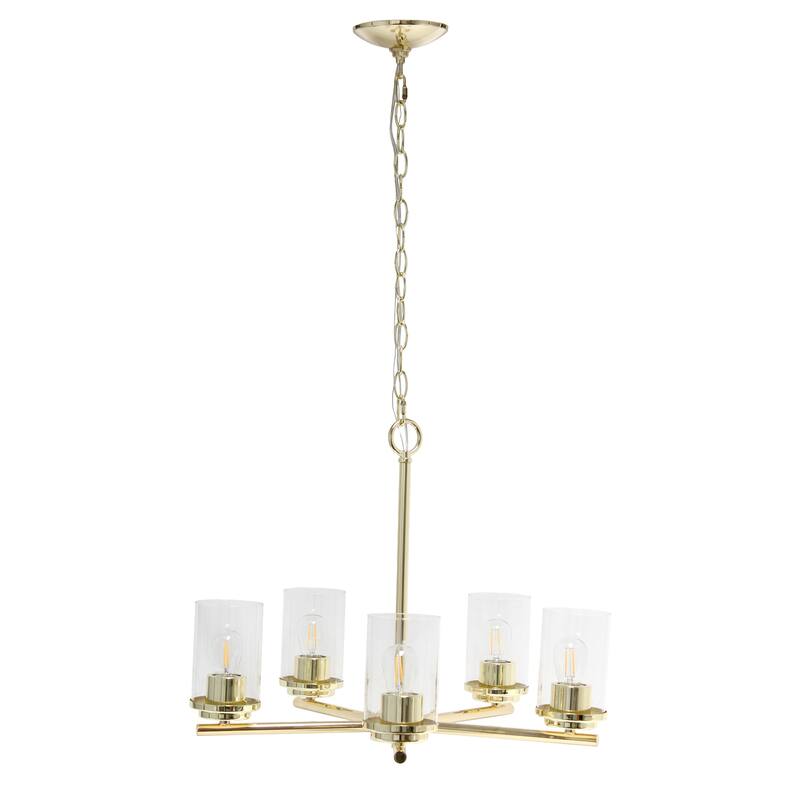 5-Light Gold Pendant Chandelier - Elegant Metal & Glass Hanging Light Fixture - Modern Traditional Design - 20.5 Inch - 5.25