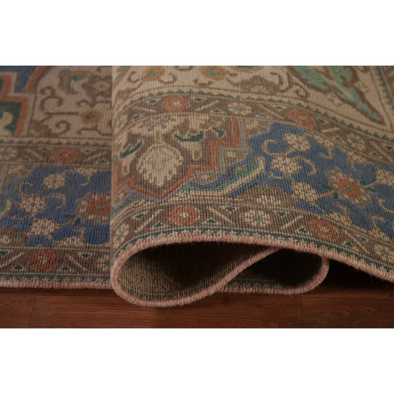 Blue Tabriz Persian Vintage Rug Hand-Knotted Traditional Wool Carpet - 10'0"x 13'2"