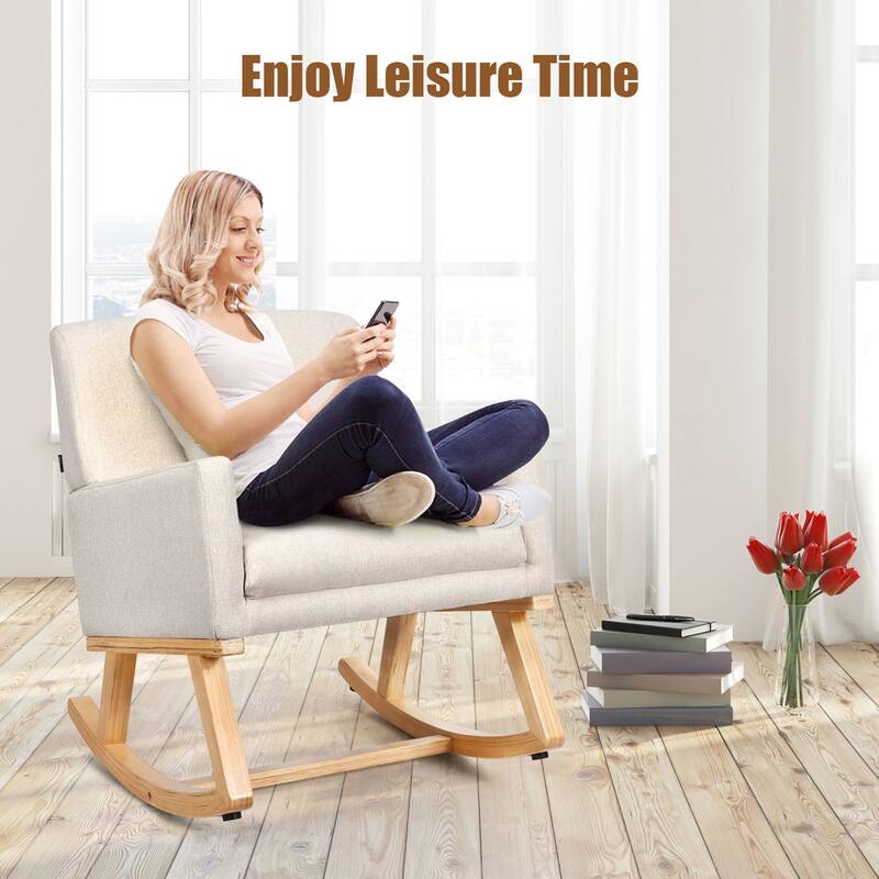Gymax Mid Century Fabric Rocking Chair Upholstered Accent Armchair - 26.5'' X 34'' X 33.5''