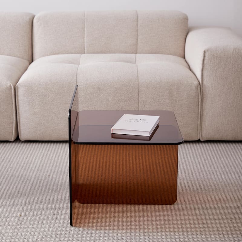 Tempered Brown Glass Side Table - Compact Nightstand & Sofa Accent‌