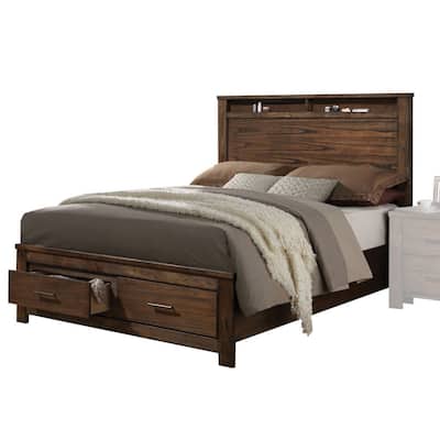 Queen Size Synthetic Wood Storage Bed with Shelf Headboard and 4 Drawers