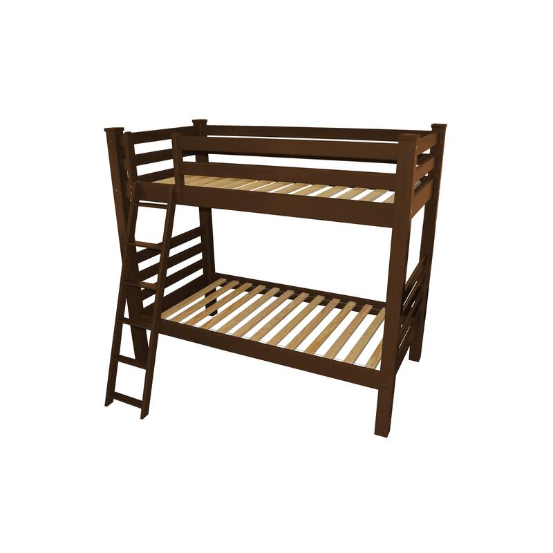 HomeRoots Red Twin Over Twin Solid Wood Bunk Bed