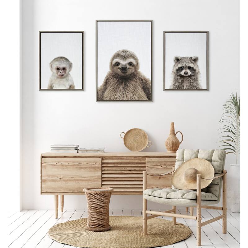 Kate and Laurel Sylvie Sloth Color Framed Canvas by Simon Te Tai