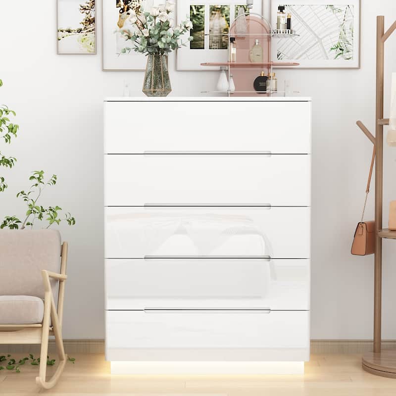 5 Drawers Chest with High Gloss Drawers With Light Storage Cabinet