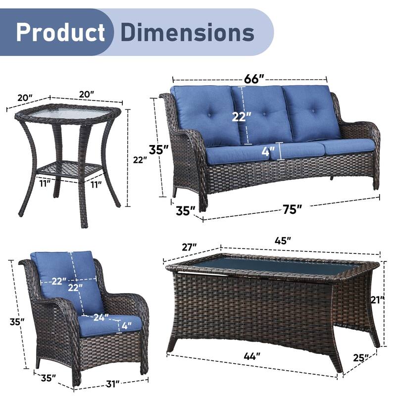 Outdoor Sofa Chair with Coffee Table and Ottoman