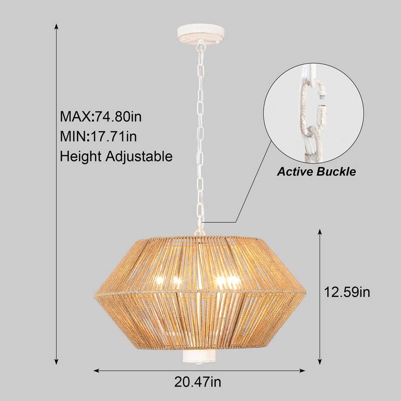 4-Light Dimmable Pendant Light, Paper Rattan Lampshade Candle Chandelier for Living Room with no bulbs included