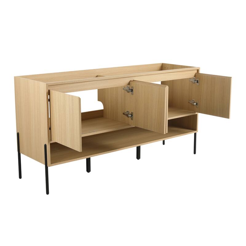 Freestanding Bathroom Cabinet with Four Doors, Floor-to-Ceiling Storage in Engineered Wood (No Top Sink Included)