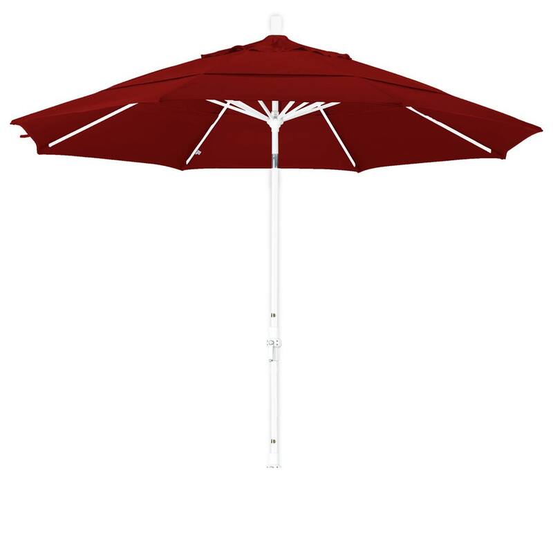 California Umbrella 11' Rd. Aluminum Patio Umbrella, Crank Lift, Collar Tilt, Dbl Wind Vent, White Finish, Pacifica Fabric