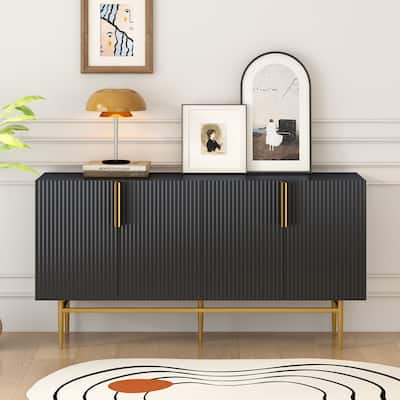 4-Door Sideboard Cabinet with Adjustable Shelves & Gold Handles for Dining or Living Room Storage