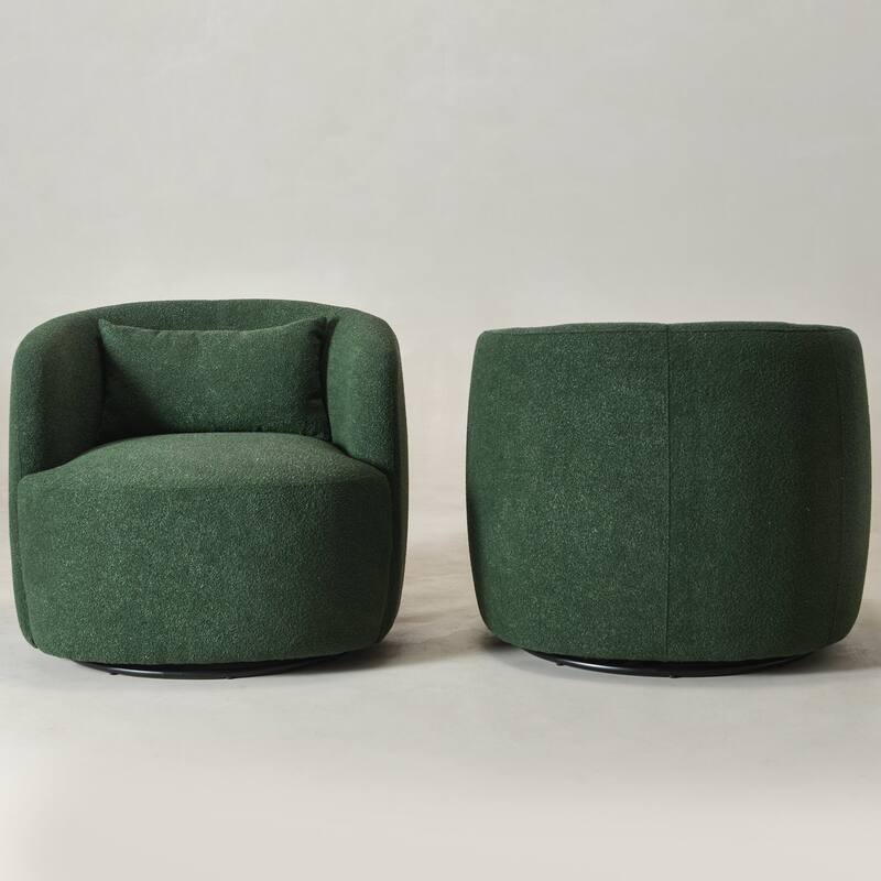 KINWELL 34" Wide Boucle Upholstered Sherpa Swivel Armchair (Set of 2)
