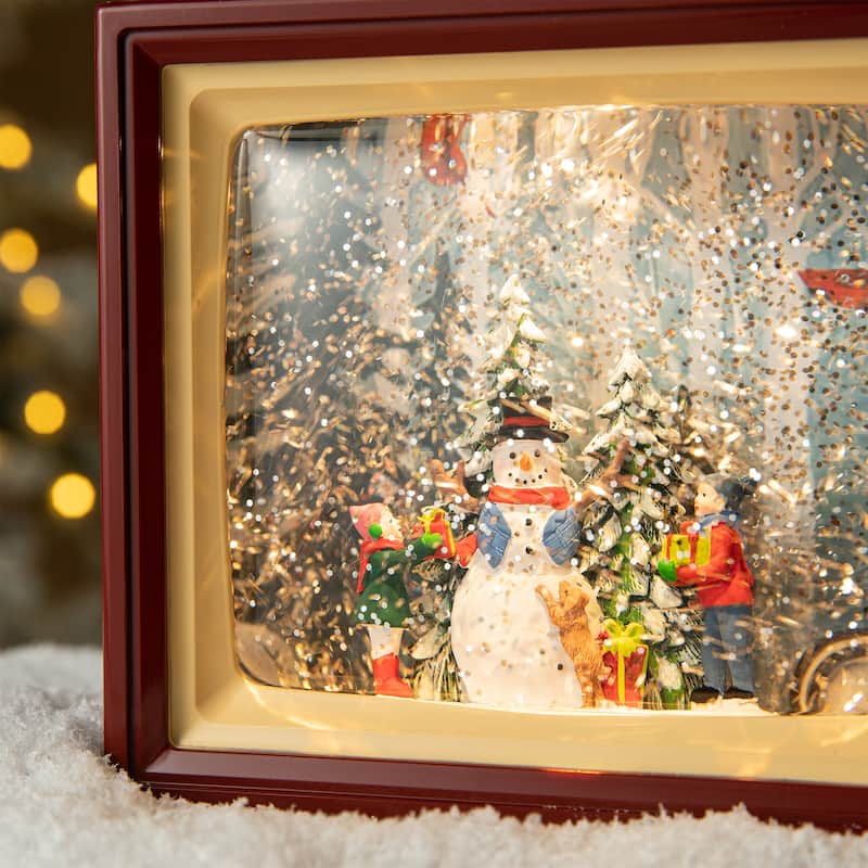 Glitzhome 7.5"W Lighted Snowman Waterglobe TV With 3D Snow