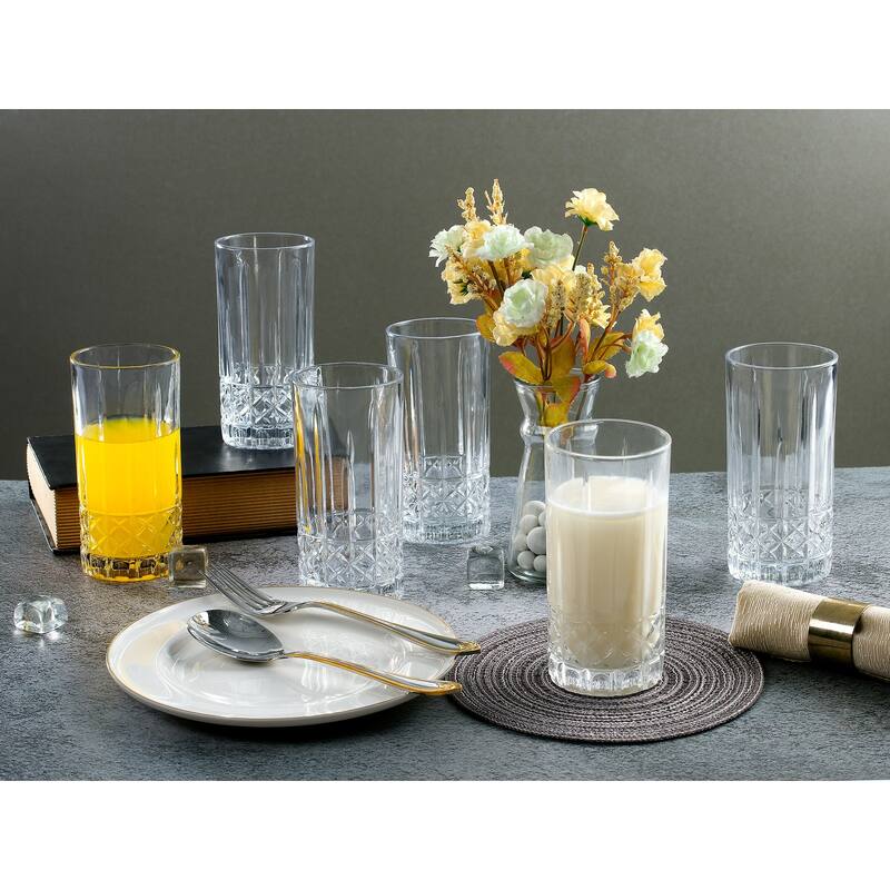 Lorren Home Trends 12 OZ. Drinking Glass-Textured Cut Glass, Set of 6