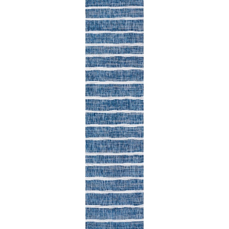 JONATHAN Y Andratx Berber Stripe Indoor/Outdoor Area Rug - 2 X 8 - Blue/Ivory