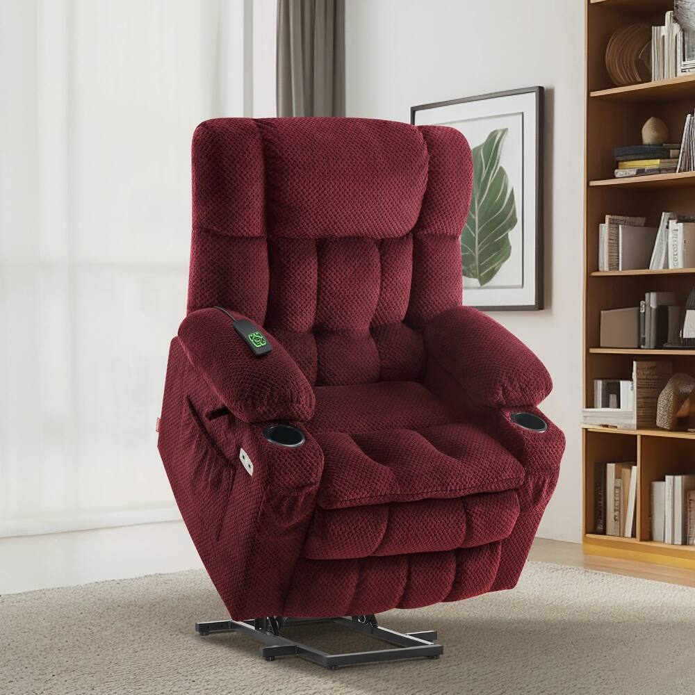 MCombo Medium Dual Motor Power Lift Recliner Chair Infinite Position, Massage and Heat, Extended Footrest, Fabric 7890
