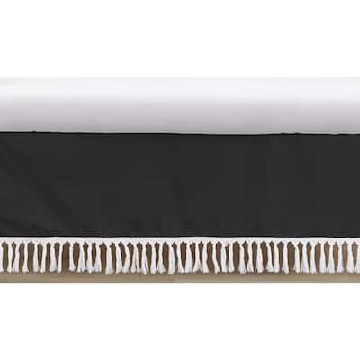 Black Boho Bohemian Boy Girl Crib Bed Skirt - Solid White Farmhouse Chic Unisex Minimalist Tassel Fringe Macrame Gender Neutral