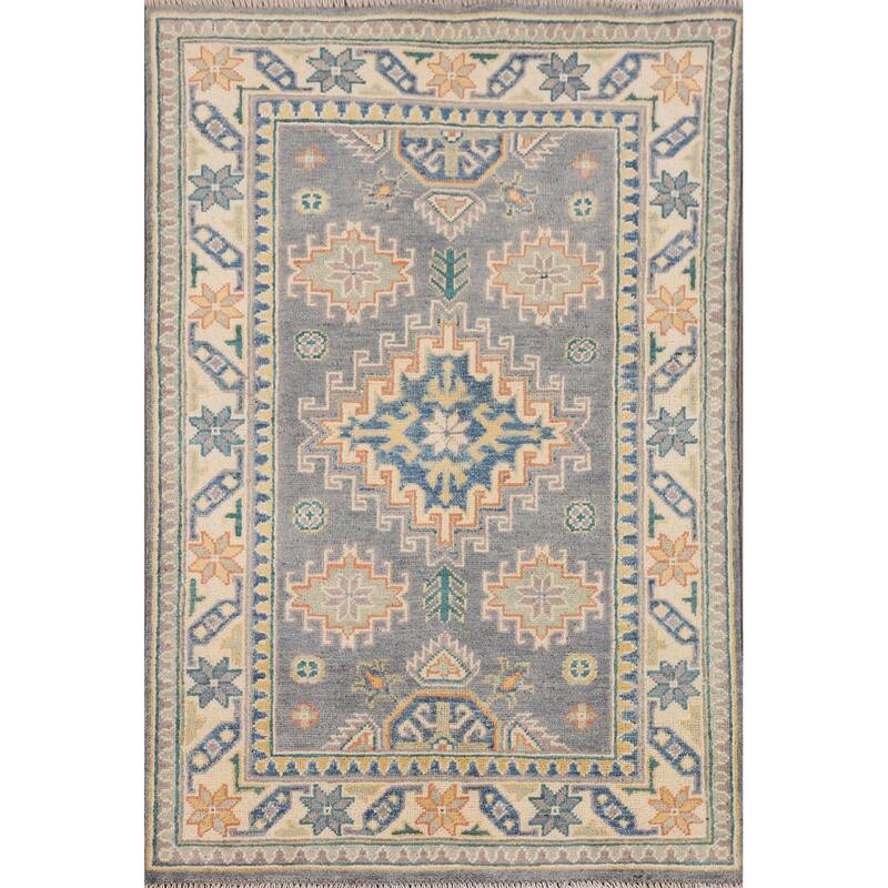 Grey Traditional Kazak Foyer Rug Hand-Knotted Wool Carpet - 2'8" x 4'1"