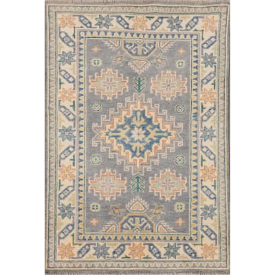 Grey Traditional Kazak Foyer Rug Hand-Knotted Wool Carpet - 2'8" x 4'1"
