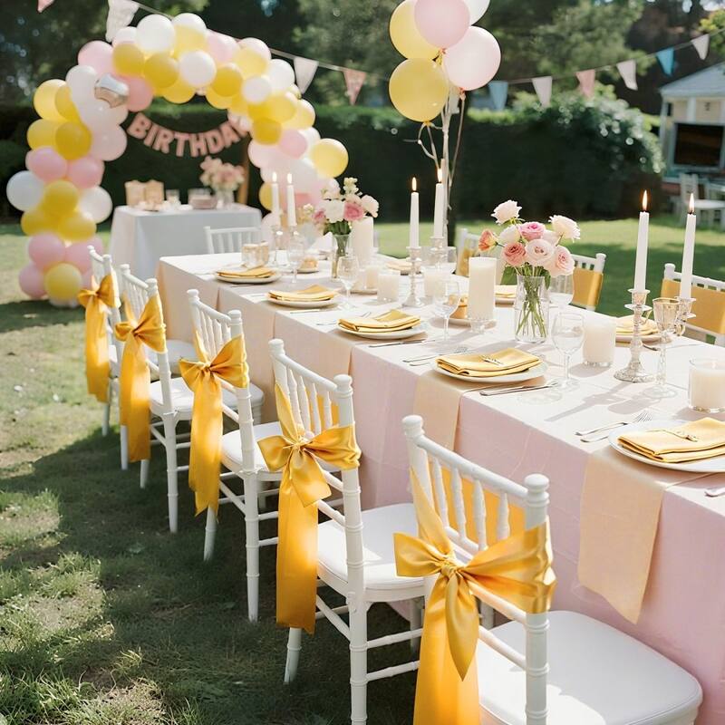 Satin Chair Ribbons for Wedding Reception Adjustable Fit for Folding Banquet and Chiavari Chairs