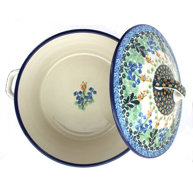 Blue Rose Polish Pottery 278 Ceramika Artystyczna Covered Round Baker