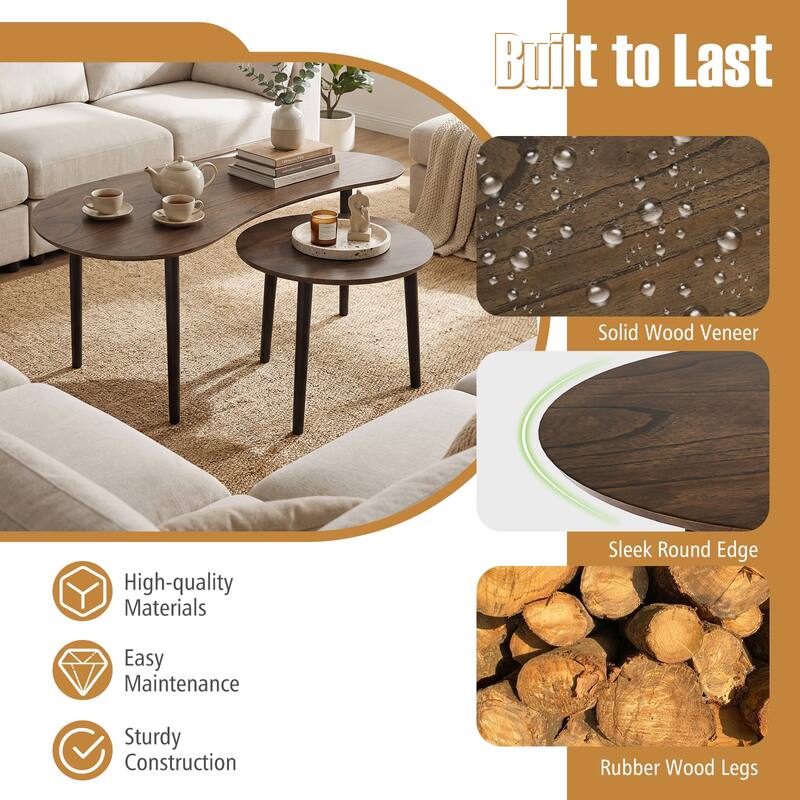 Gymax Nest Coffee Tables Set of 2 Modern Accent Tables w/ Solid Wood