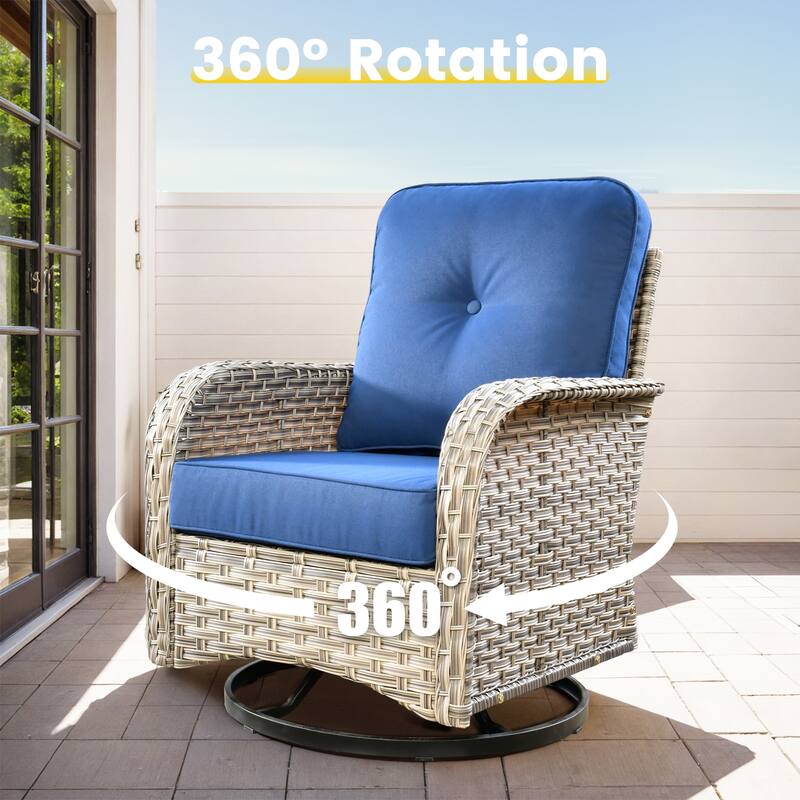 OVIOS 8 Pieces Outdoor Wicker Swivel Chair Set With Solar-Powered Coffee Table