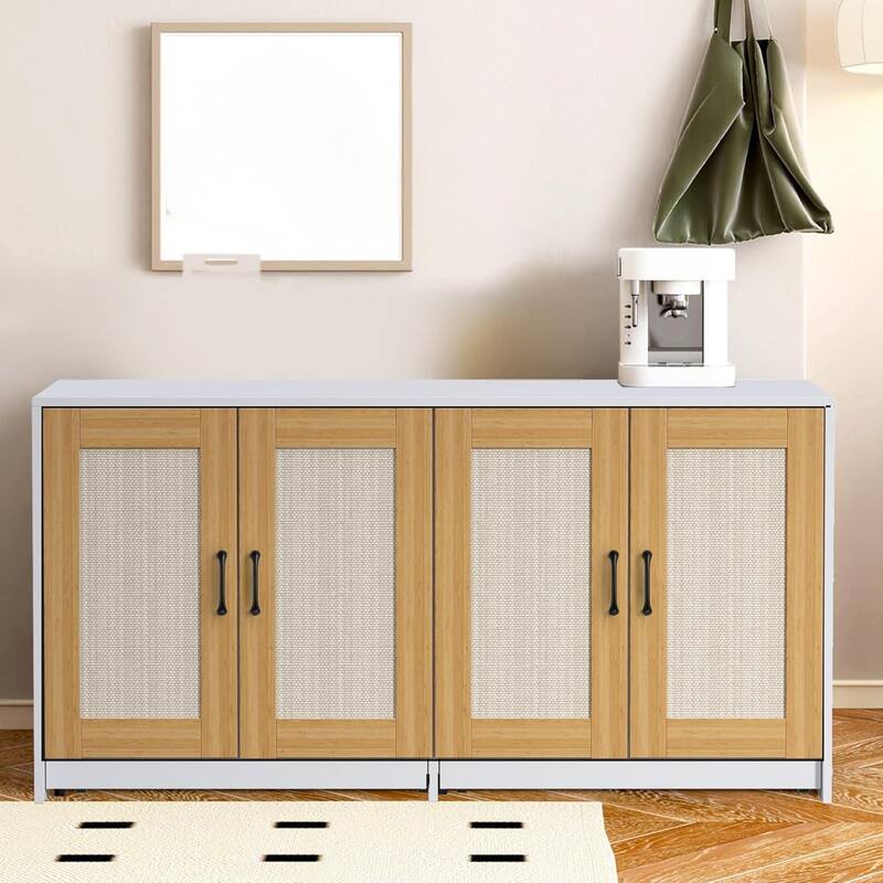 Double Cat Litter Box Enclosure, 47.2" Large Wood Cat Hidden Furniture - White+Wood