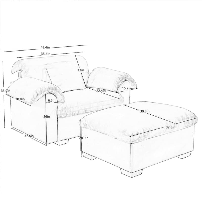GDFStudio - Moss Velvet Deep Seat Sofa with Storage and 1 Ottoman