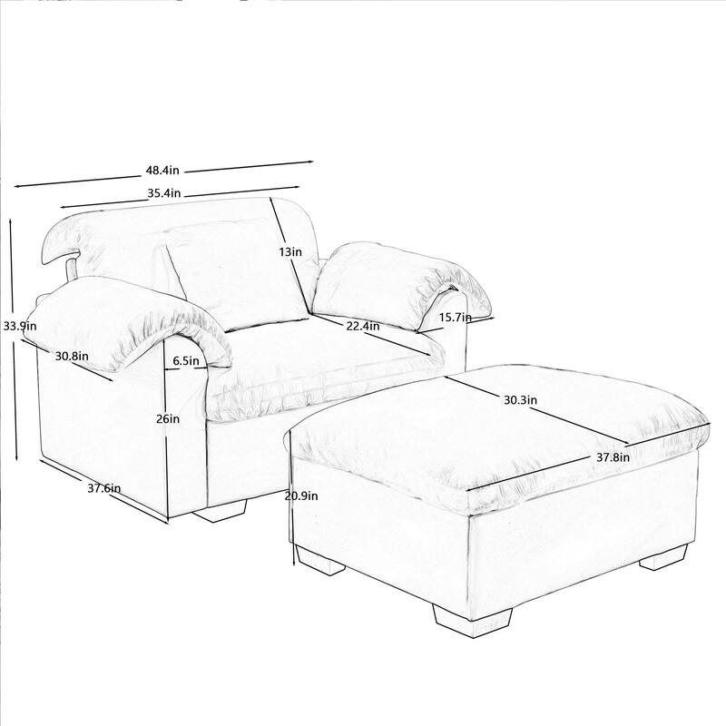 Upholstered Deep Seat Sofa with Fluffy Armrest Pillows