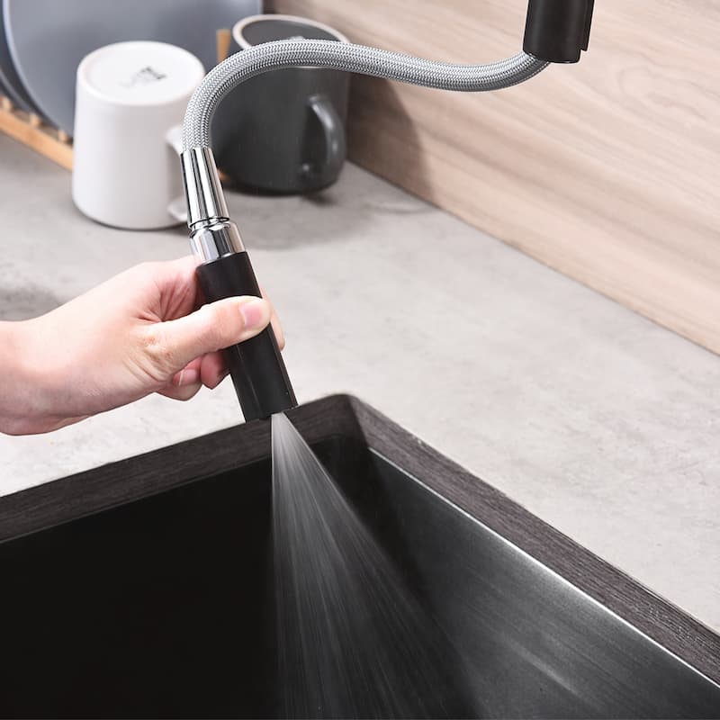 Single Handle Pull Out Sprayer Kitchen Faucet Deckplate Included in Stainless Steel