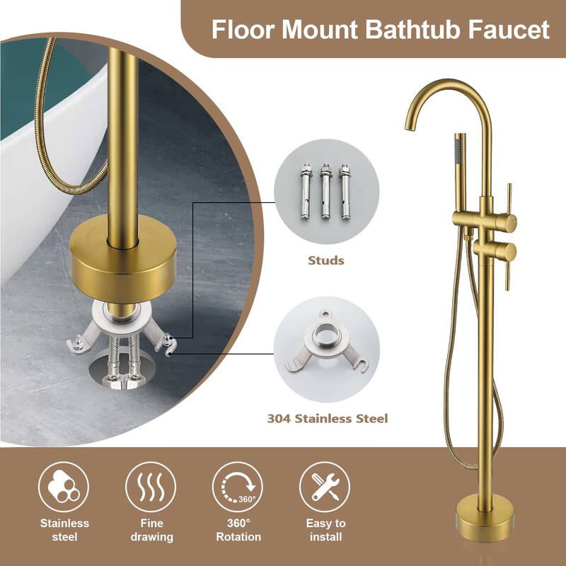 Topcraft Floor Mounted Bathtub Filler with Handheld Showerhead