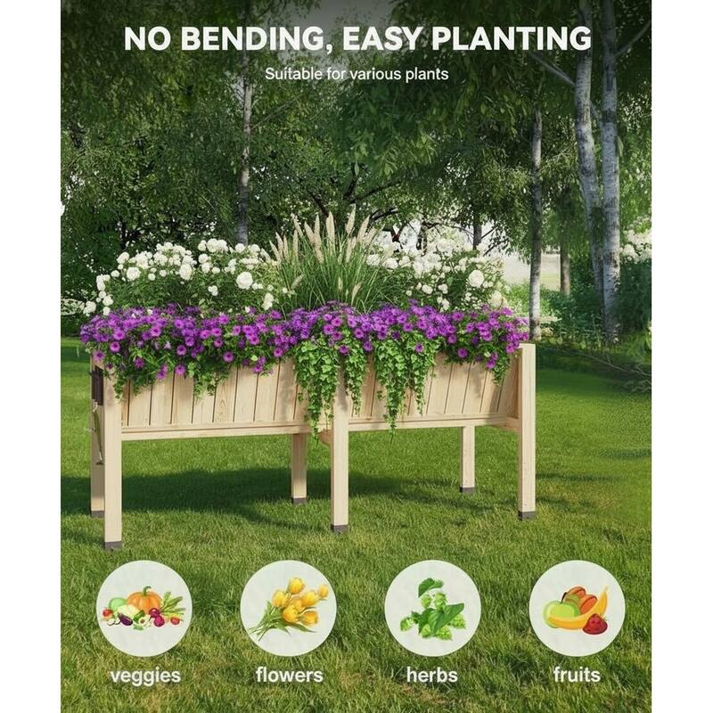 13.7In Depth Elevated Wooden Raised Garden Bed