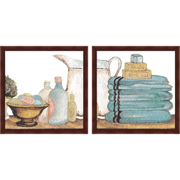 slide 2 of 3, Elizabeth Medley 'Gold Bath Accessories B' Framed Art (Set of 2)