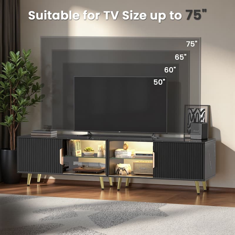 Meyreso 2-Piece Modular TV Stand and Coffee Table Set with Wave Pattern Doors & Adjustable Glass Shelf - 78 inches