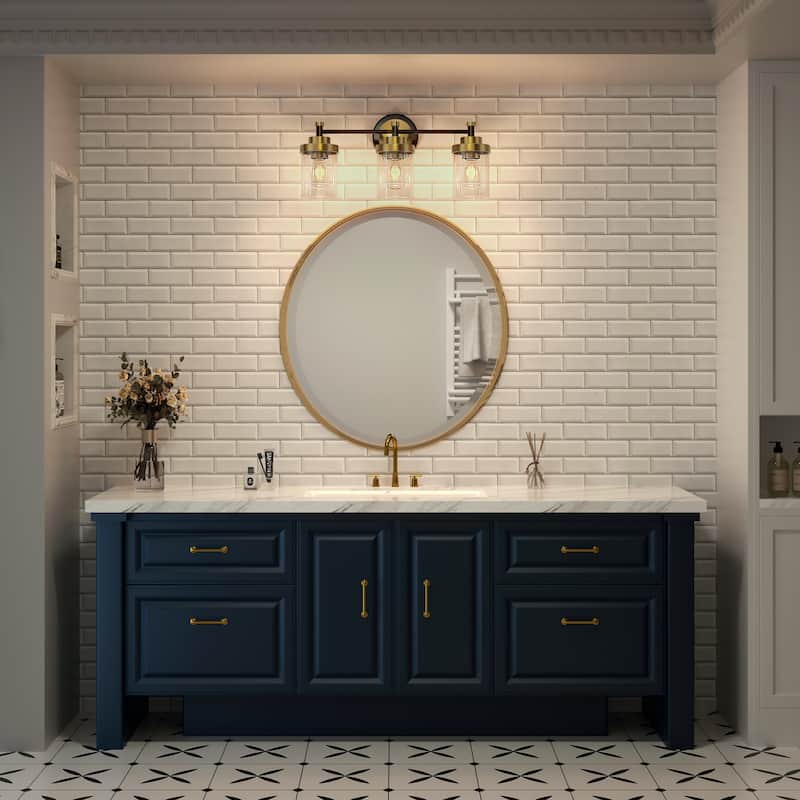 Modern Dimmable Vanity Light with Clear Ribbed Glass Shades E26 Sockets